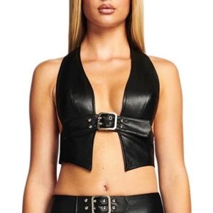 I.AM.GIA Black Leather Halter Pantea Top